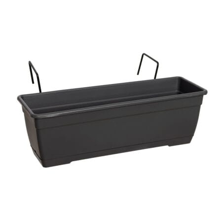 Balconnière gris foncé en plastique avec support, 6,5 x 20''