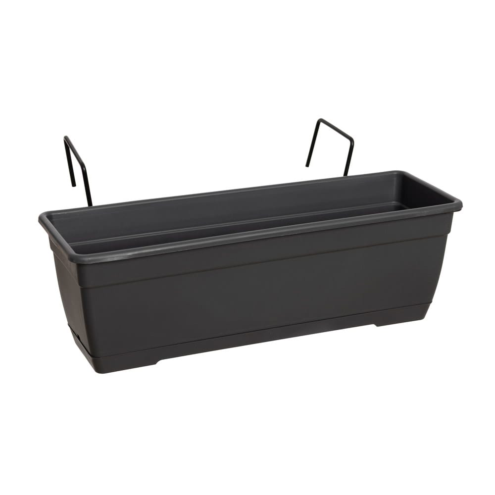 Balconnière extérieure en plastique gris foncé avec support en métal - Décors Véronneau