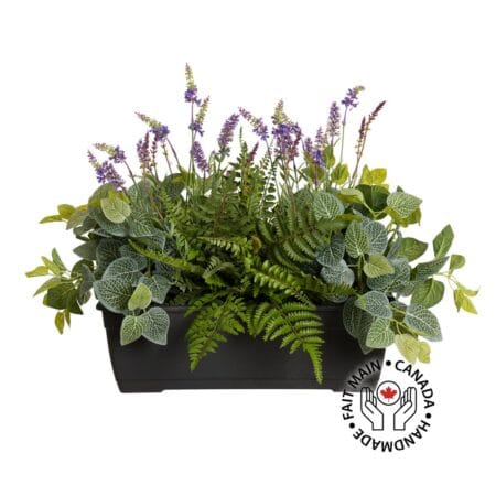 Balconnière extérieure artificielle de lavande, fittonia et fougère