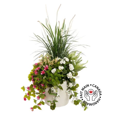 Jardinière extérieure artificielle d'azalée rose, fleurs jaunes et graminées