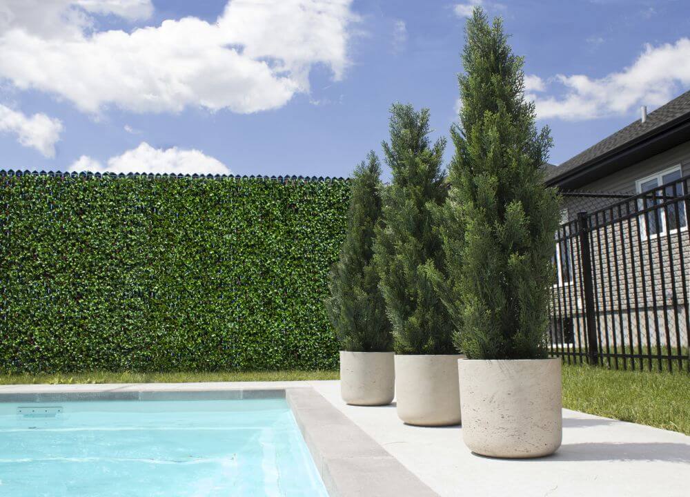 Haie artificielle sur le bord de la piscine - Décors Véronneau