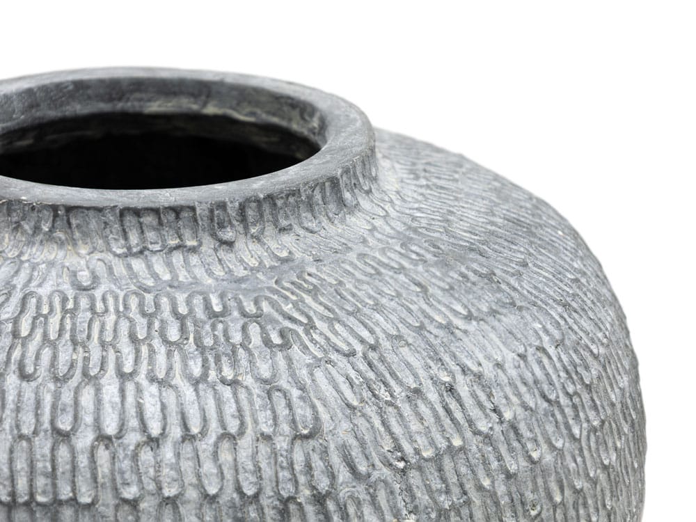 Vase rond gris à relief en fibre d'argile - Décors Véronneau