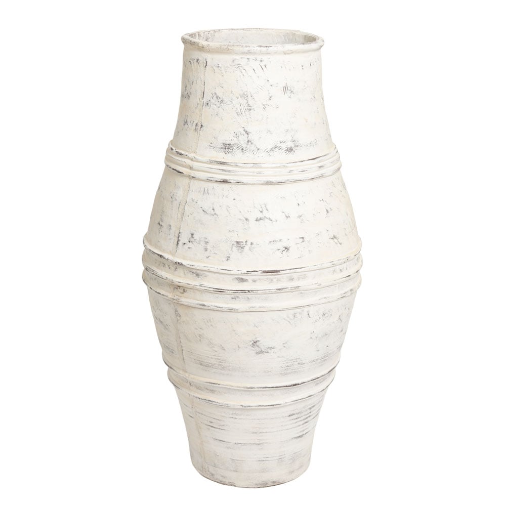 Urne style poterie blanc lavé en fibre de ciment - Décors Véronneau