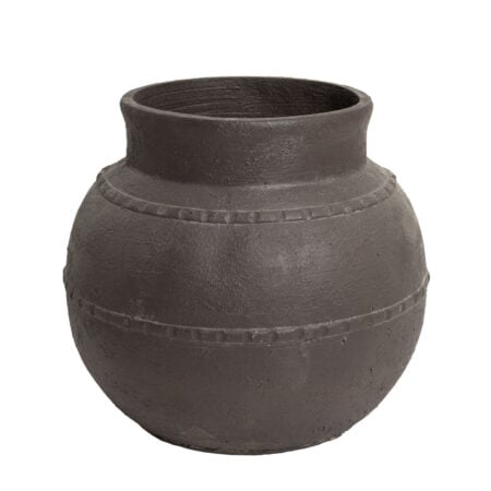 Pot brun foncé avec bord sculpté en fibre de ciment, 18 x 20''
