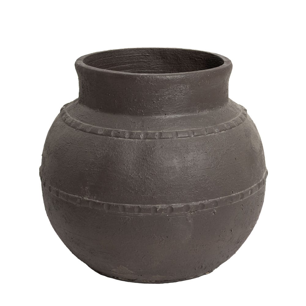 Pot brun foncé avec bord sculpté en fibre de ciment, 18 x 20'' - Décors Véronneau