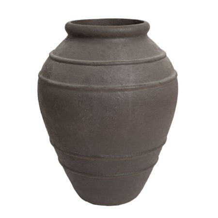 Vase brun foncé avec bord sculpté en fibre de ciment, 31 x 23''