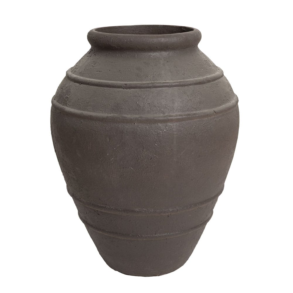 Vase brun foncé avec bord sculpté en fibre de ciment - Décors Véronneau