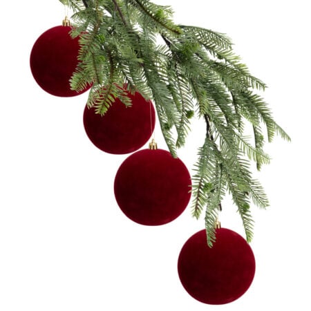 Boîte de boules de Noël bourgogne fini velours, 4-8''