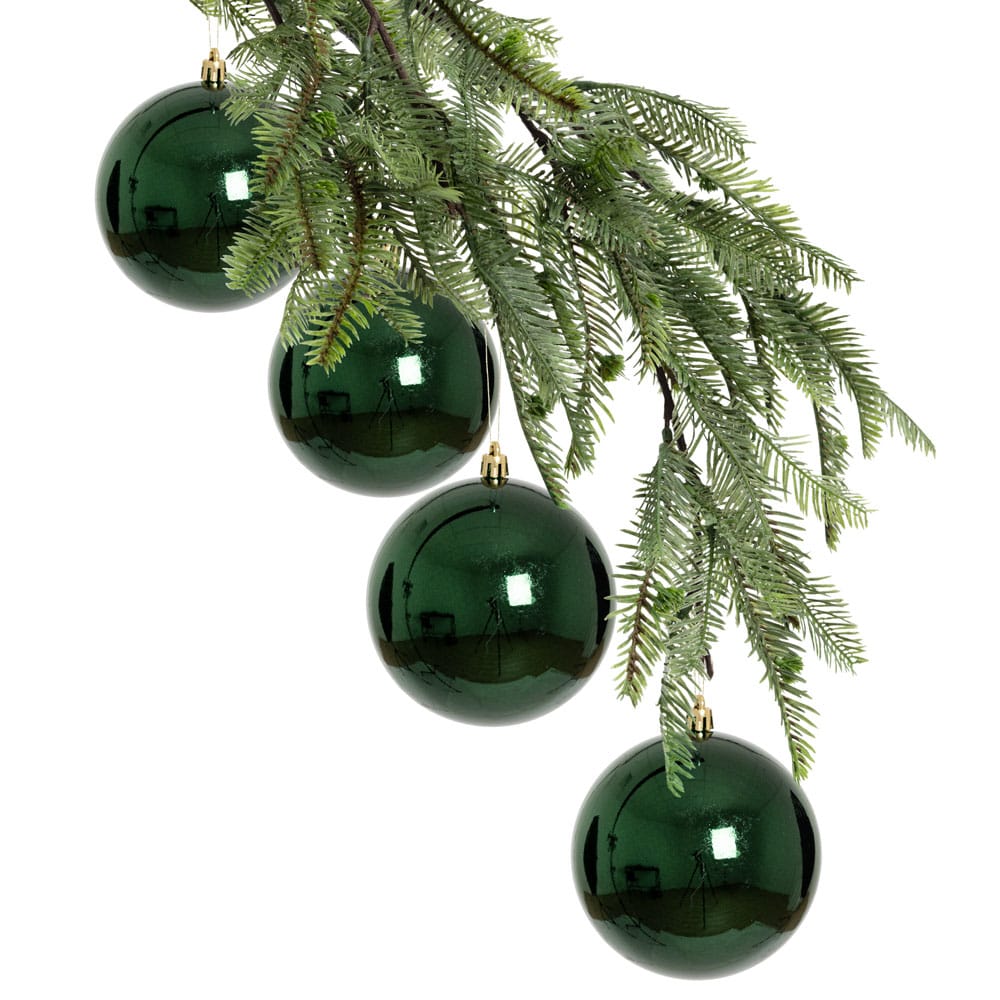 Boîte de 4 boules de Noël vert émeraude lustrées 4 pouces - Décors Véronneau