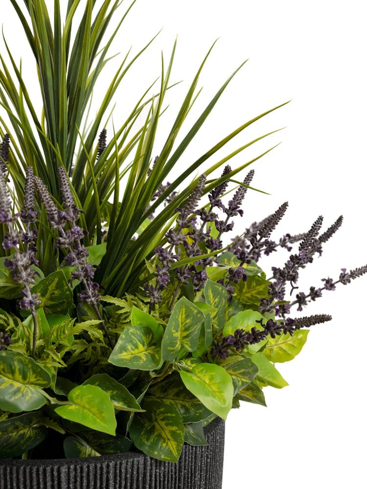 Jardinière de sol avec lavande et verdure - Décors Véronneau