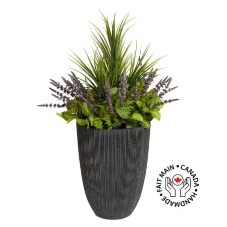 Outdoor planter with lavender and greenery