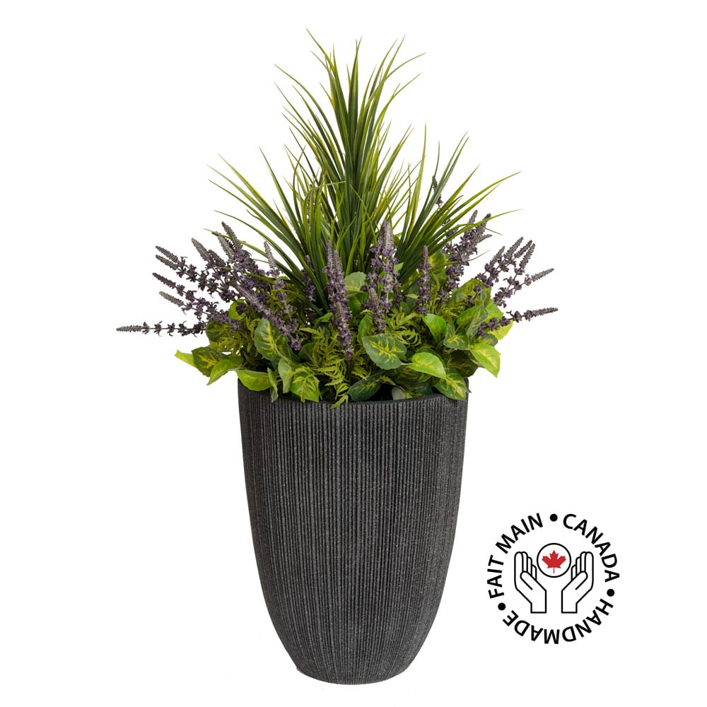 Jardinière de sol avec lavande et verdure - Décors Véronneau