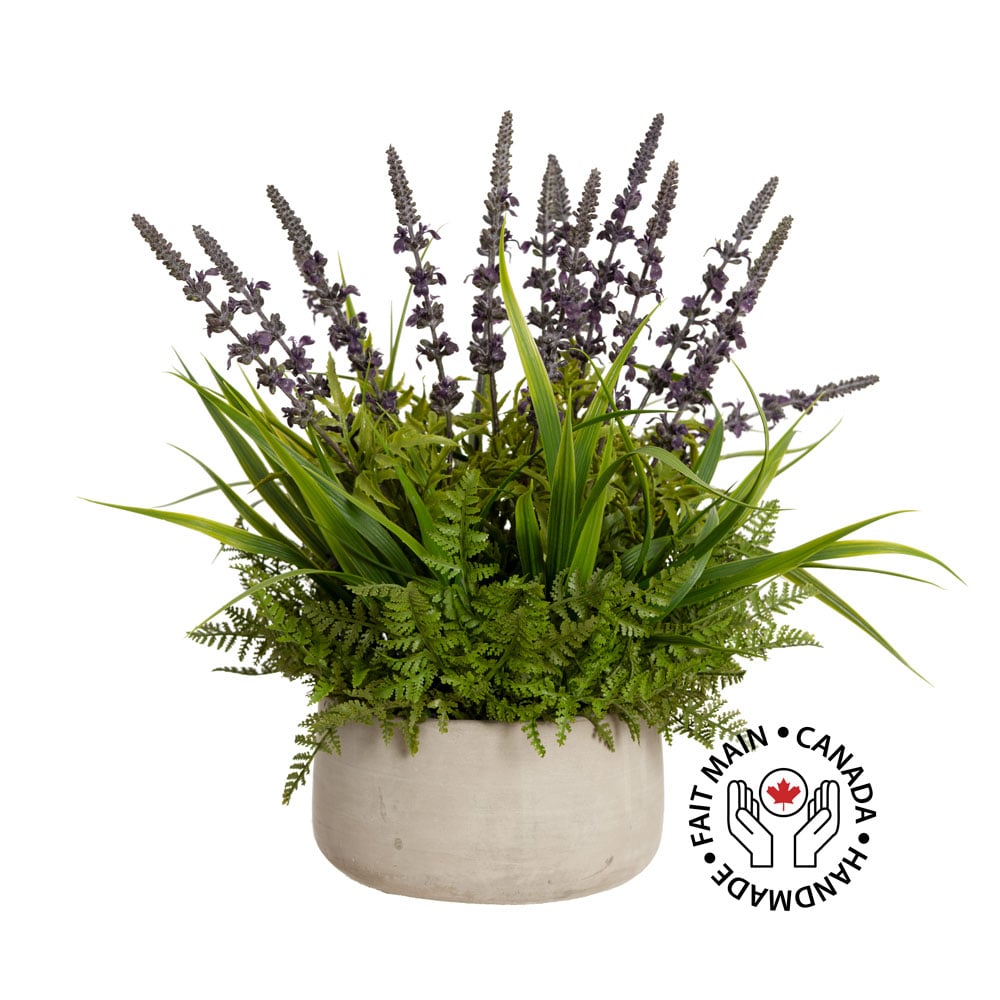 Centre de table de lavande et verdure mixte - Décors Véronneau
