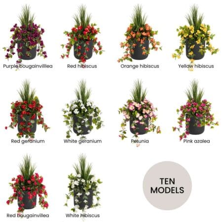 Artificial DIY outdoor planter kit in a rounded black pot - Décors Véronneau