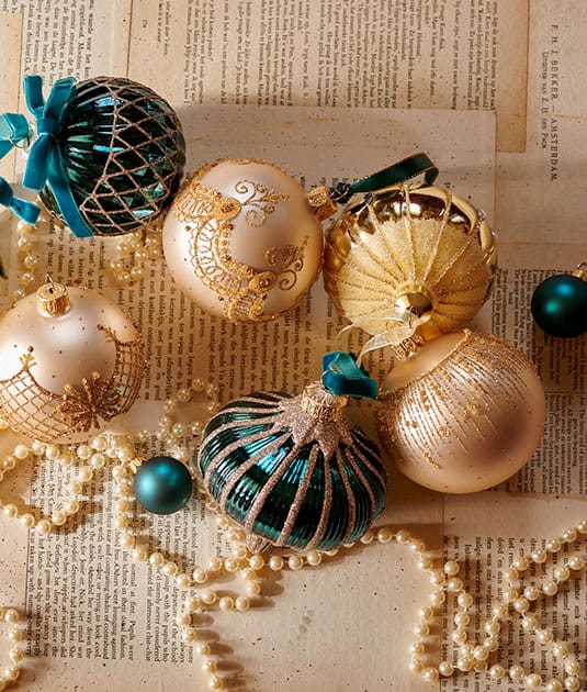 Boules de Noël, décoration, bleues et dorées - Décors Véronneau