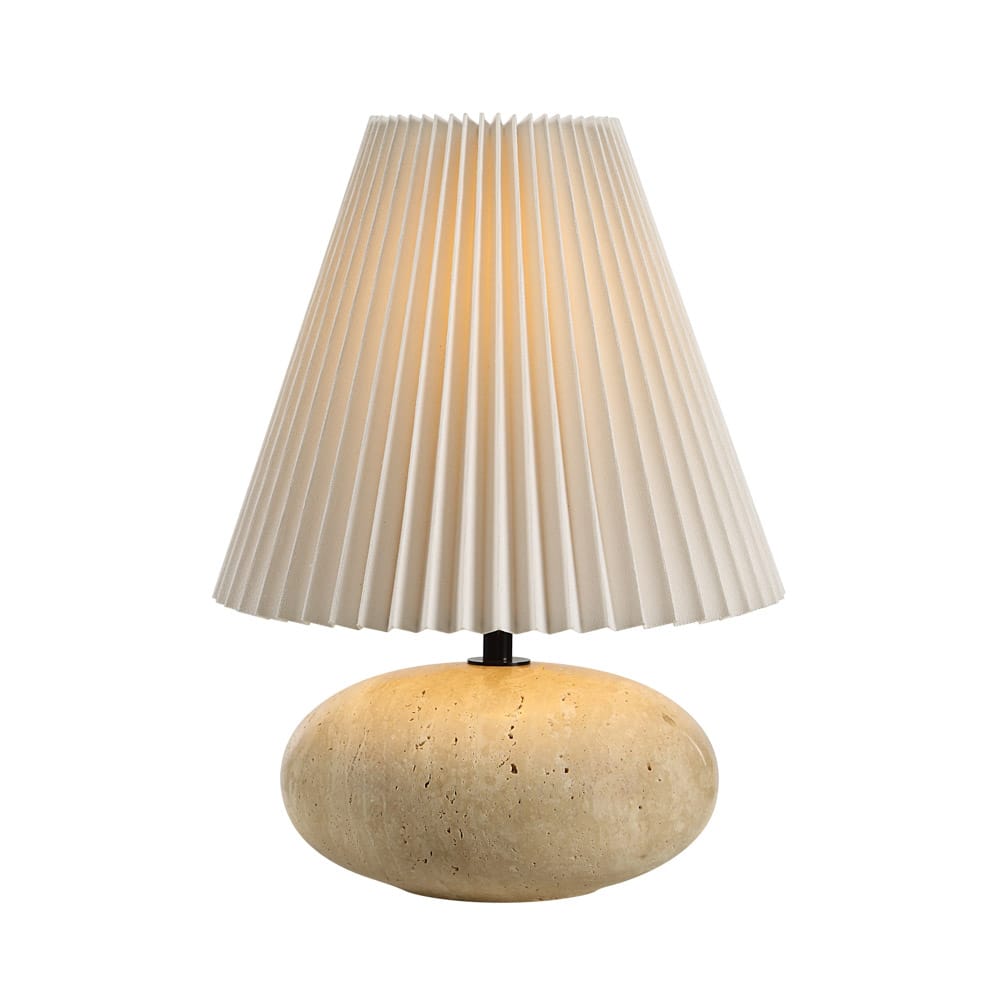Lampe de table en pierre de travertin avec abat-jour plissé - Décors Véronneau