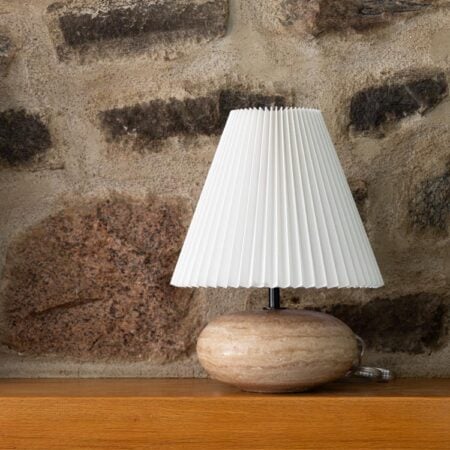 Travertine stone table lamp with pleated shade - Décors Véronneau