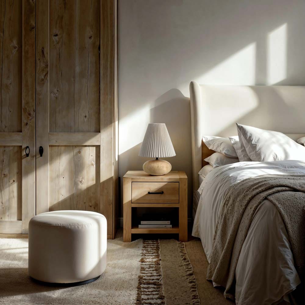 Lampe de table en pierre de travertin avec abat-jour plissé - Décors Véronneau