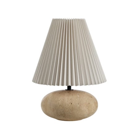 Travertine stone table lamp with pleated shade