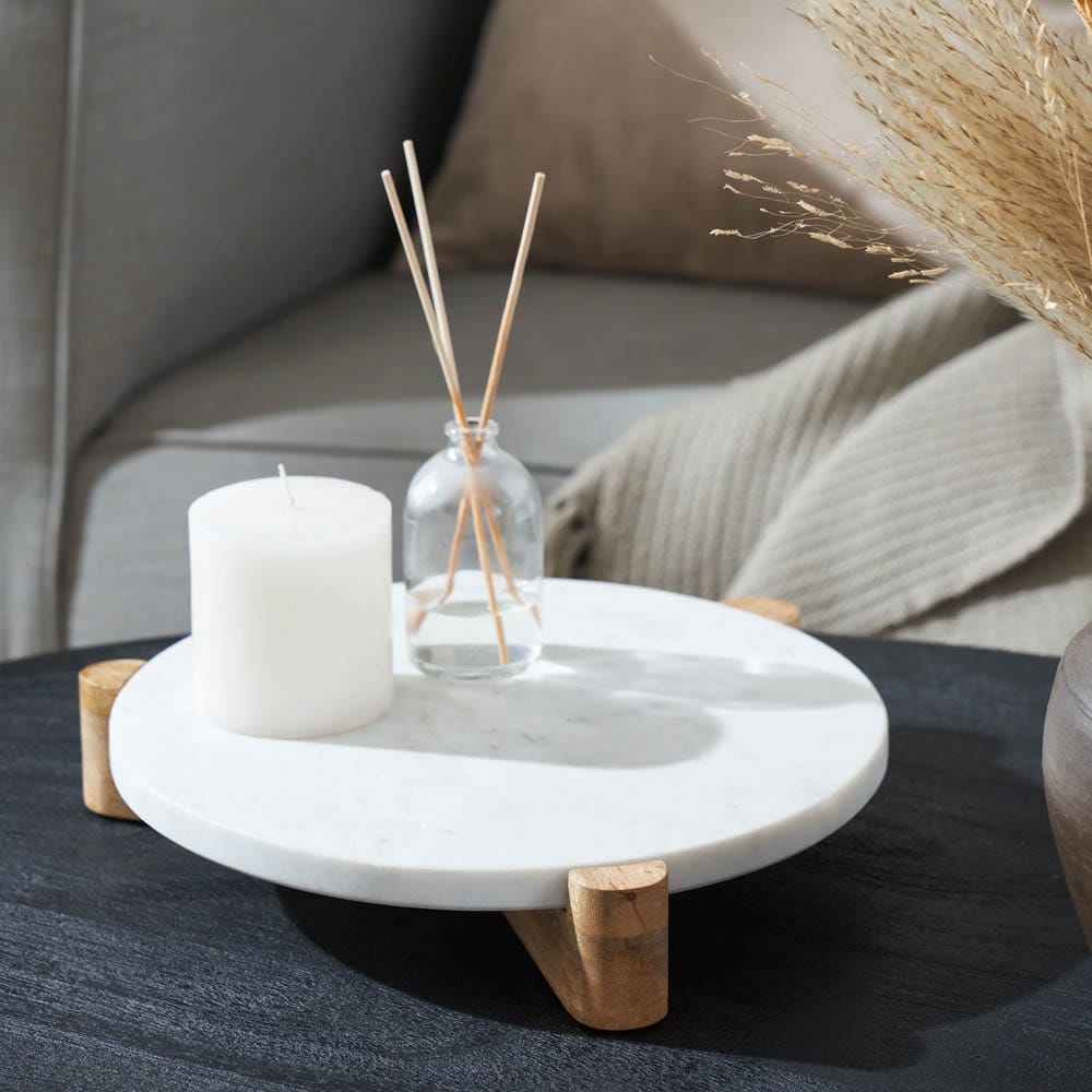 Plateau décoratif en bois et marbre - Décors Véronneau