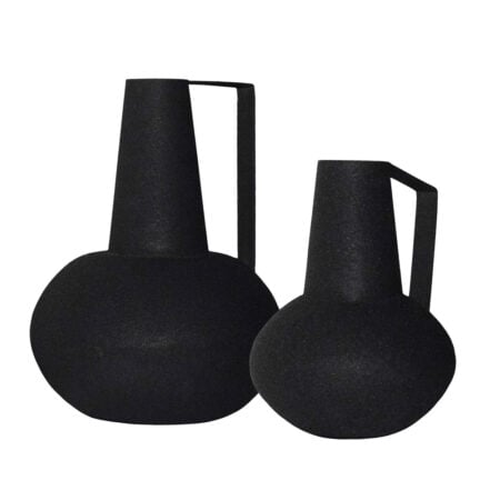 Matte black metal vase with handle
