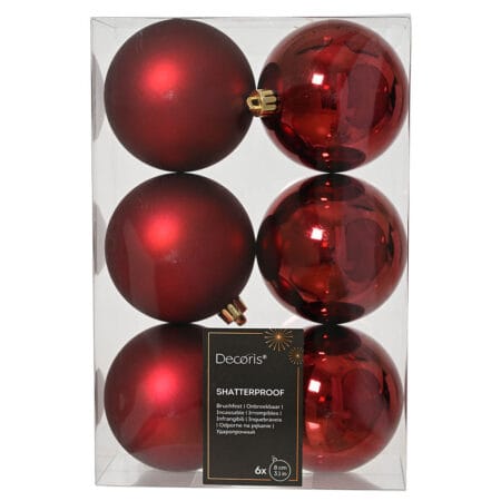 Boîte de boules de Noël bordeaux mattes et lustrées, 3-4''