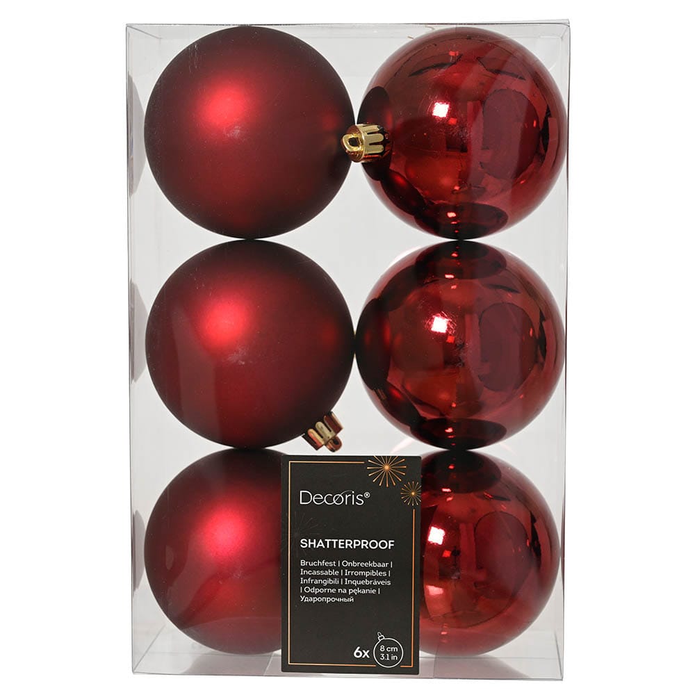 Boîte de boules de Noël bordeaux mattes et lustrées - Décors Véronneau