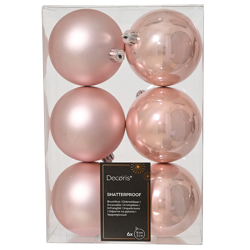 Boîte de boules de Noël rose pâle lustrées et mattes - Décors Véronneau