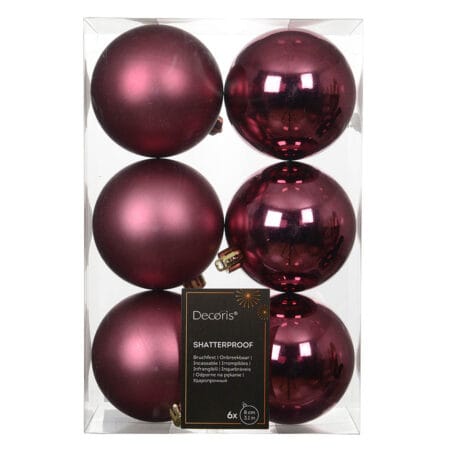 Box of matte and glossy purple Christmas baubles, 3-4''