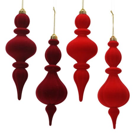 Ornement de Noël fleuron en velours rouge incassable, 12''