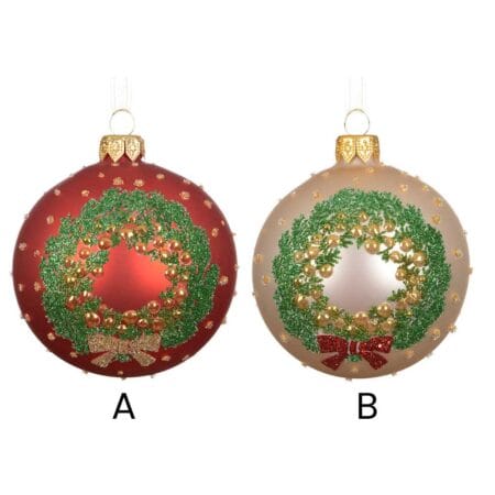 Boule de Noël en verre à motif de couronne, 3'' - Décors Véronneau