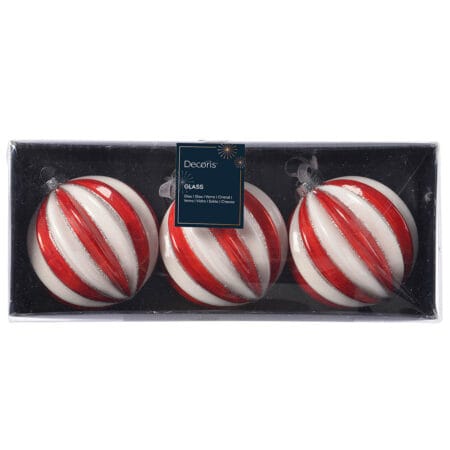 Boule de Noël bonbon rouge et blanc en verre, 3''
