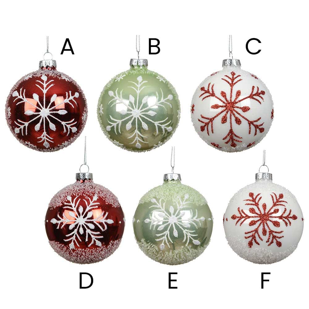 Boule de Noël en verre givré à motif de flocon - Décors Véronneau