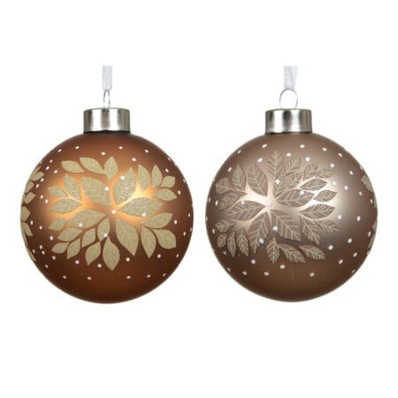 Boule de Noël en verre cuivre ou bronze avec feuilles, 3''