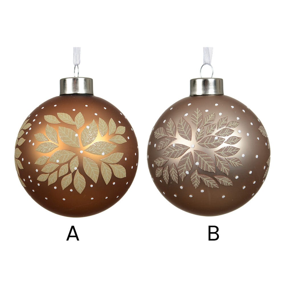 Boule de Noël en verre cuivre ou bronze avec feuilles - Décors Véronneau