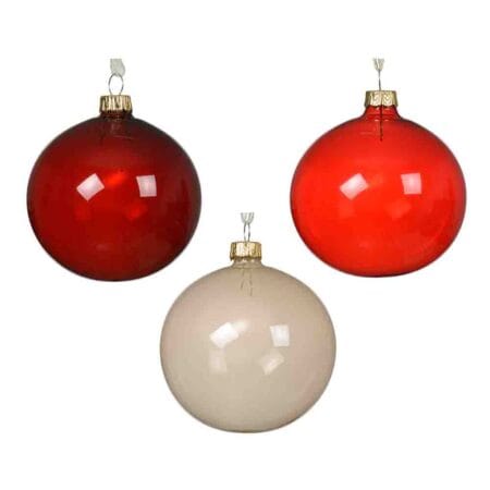 Boule de Noël en verre soufflé translucide rouge ou blanc, 3''