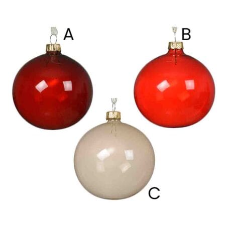 Boule de Noël en verre soufflé translucide rouge ou blanc, 3'' - Décors Véronneau