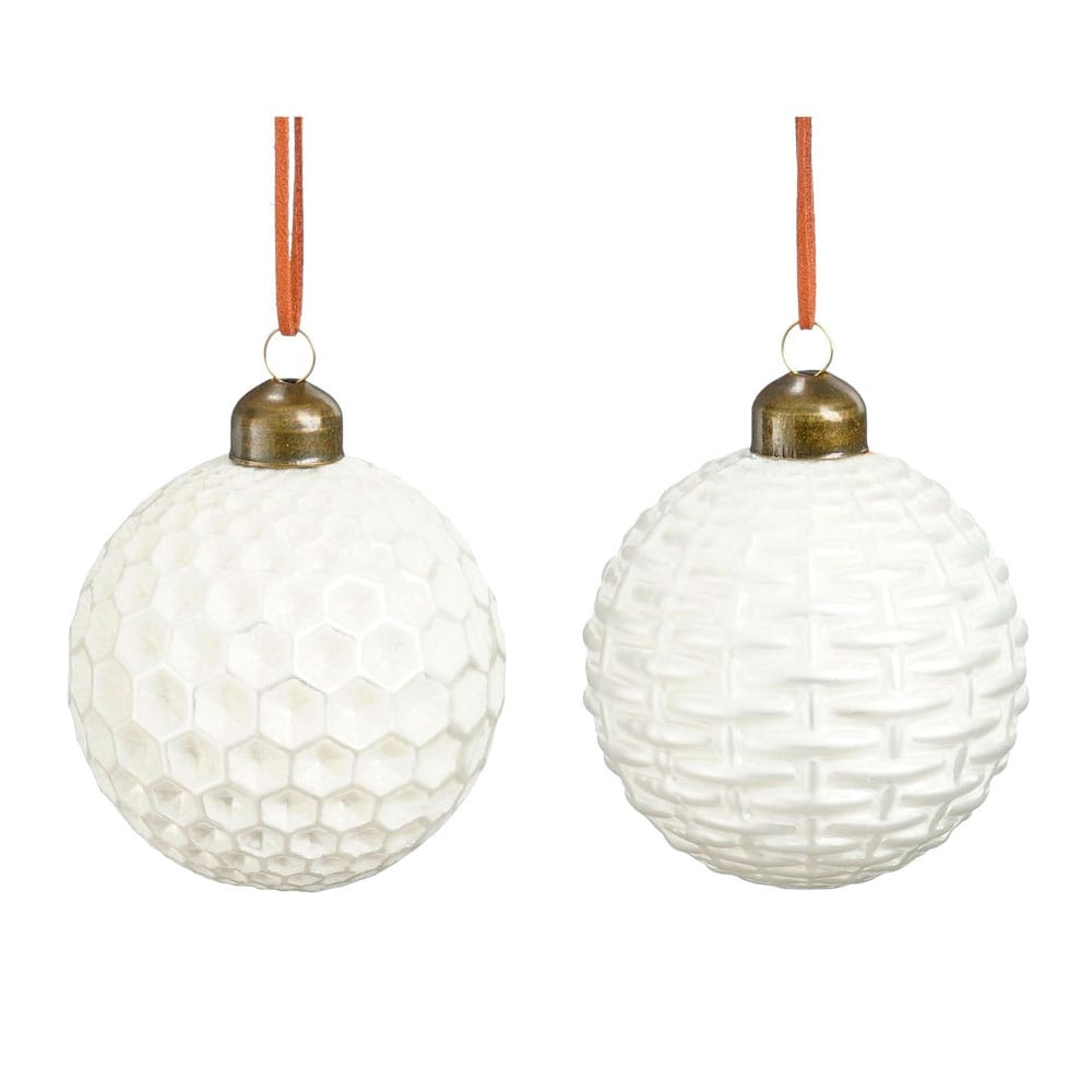 Boule de Noël blanche en verre texturé - Décors Véronneau