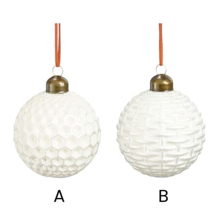 Boule de Noël blanche en verre texturé, 3'' - Décors Véronneau