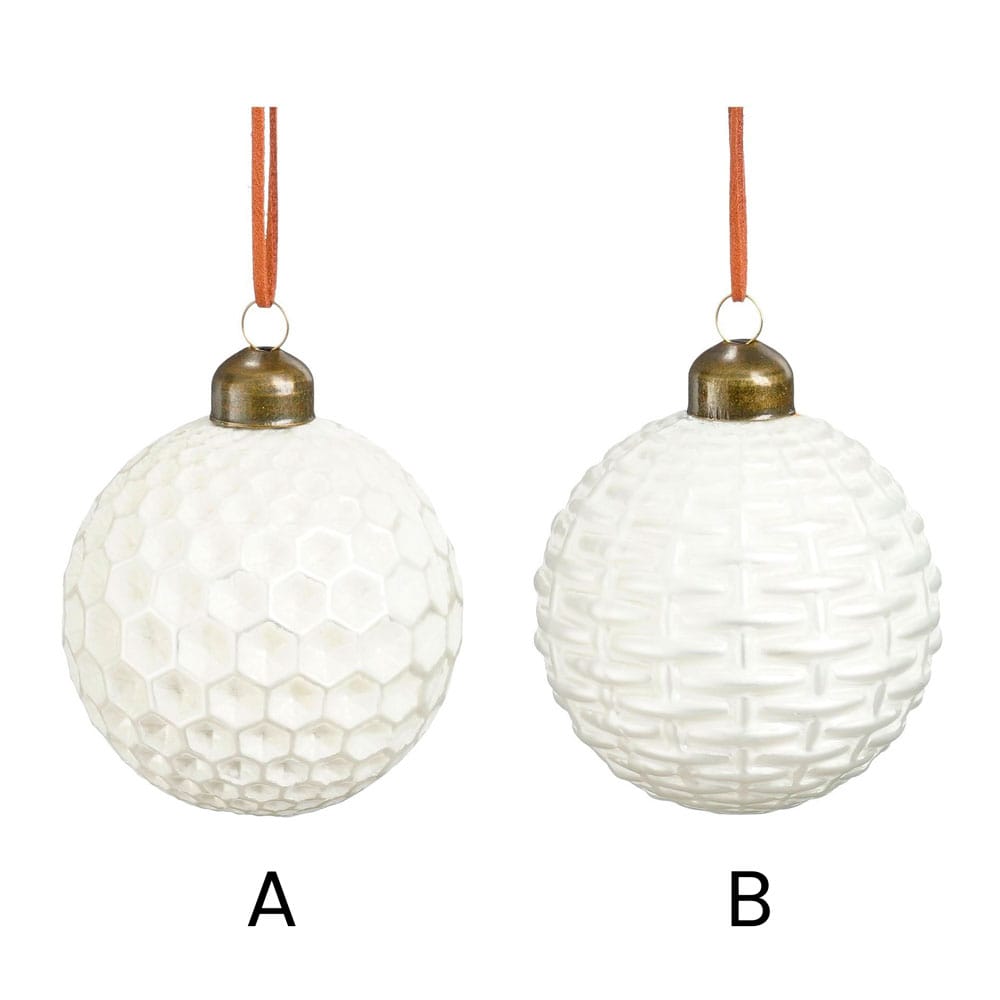 Boule de Noël blanche en verre texturé - Décors Véronneau