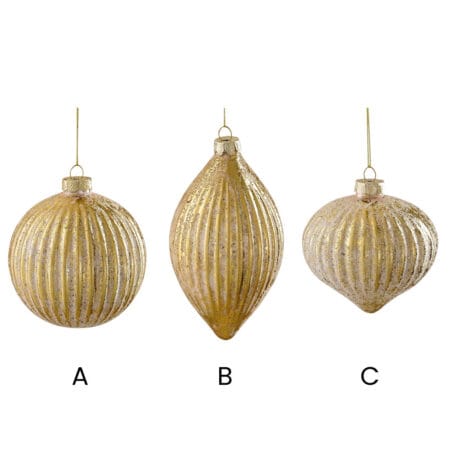Ornement de Noël fleuron en verre doré avec stries, 4'' - Décors Véronneau