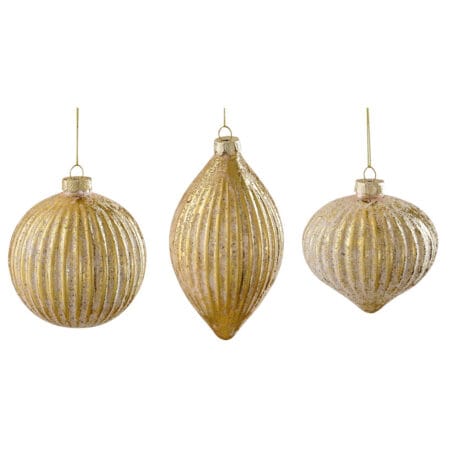 Ornement de Noël fleuron en verre doré avec stries, 4''