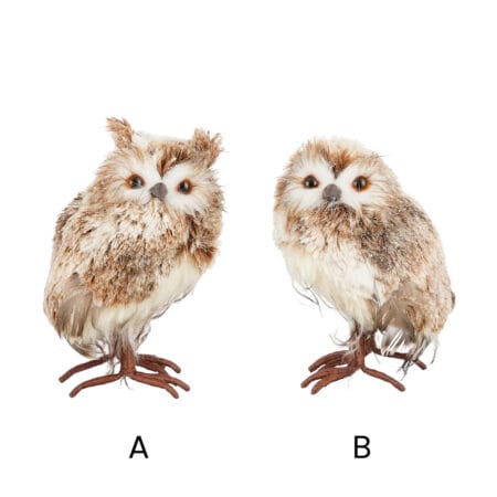 Figurine de Noël hibou rustique en plumes, 7'' - Décors Véronneau