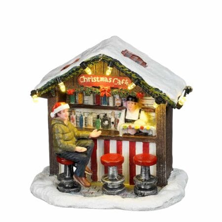 Battery-operated LED café for Christmas village, 4''