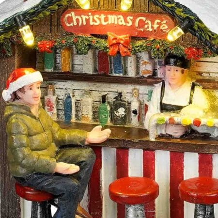 Battery-operated LED café for Christmas village, 4'' - Décors Véronneau