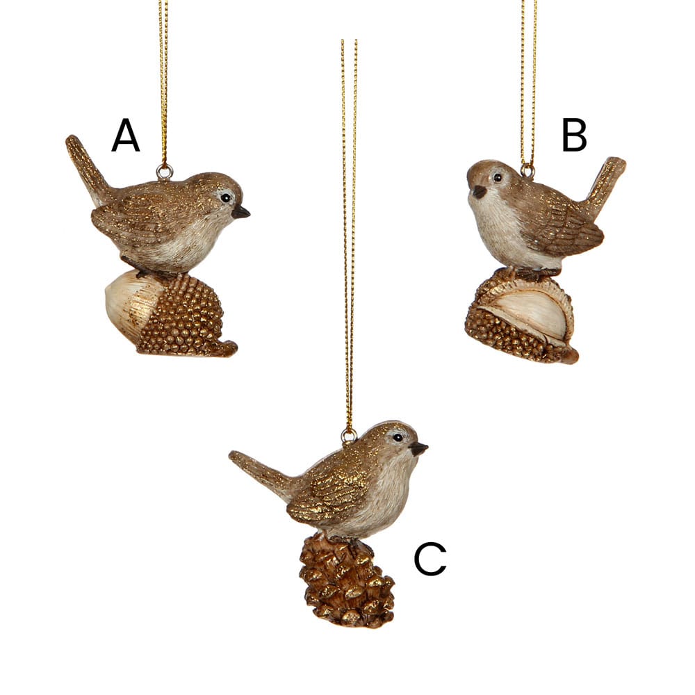 Ornement de Noël rustique oiseau doré - Décors Véronneau