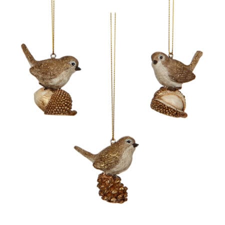 Ornement de Noël rustique oiseau doré, 2''