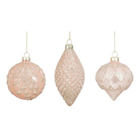 Boule de Noël champagne rosé en verre givré, 3,5''