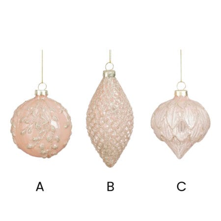 Boule de Noël champagne rosé en verre givré, 3,5'' - Décors Véronneau