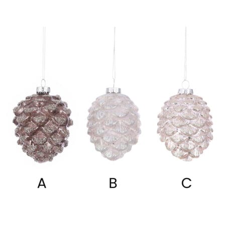Round champagne pinecone Christmas ornament, 4'' - Décors Véronneau